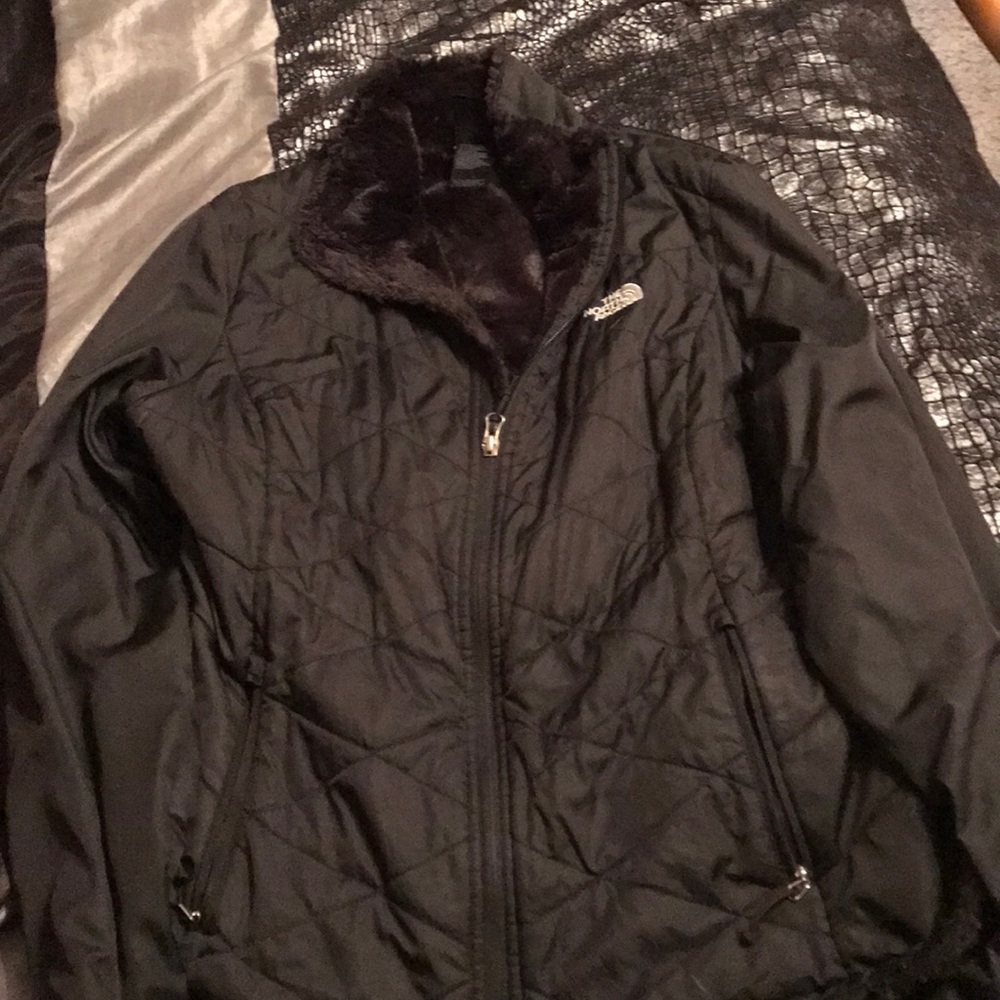 Black North face jacket with fuzzy inside